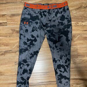 Under Armour UA Heatgear Compression Leggings Tights Orange Gray Camo - Size 2XL